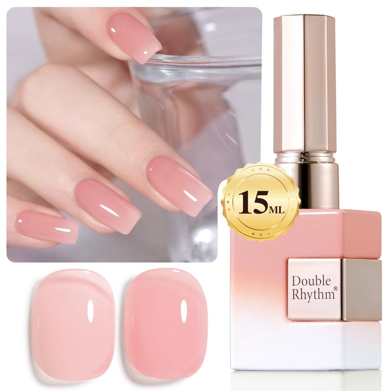 Double Rhythm 0.50 OZ Translucent Gel Polish Same Color Same Bottle Sheer Pastel Neutral Natural Milky 15 ML Jelly UV Nail Art DIY at Home (Jelly Rose Pink-A1380) - Image 1
