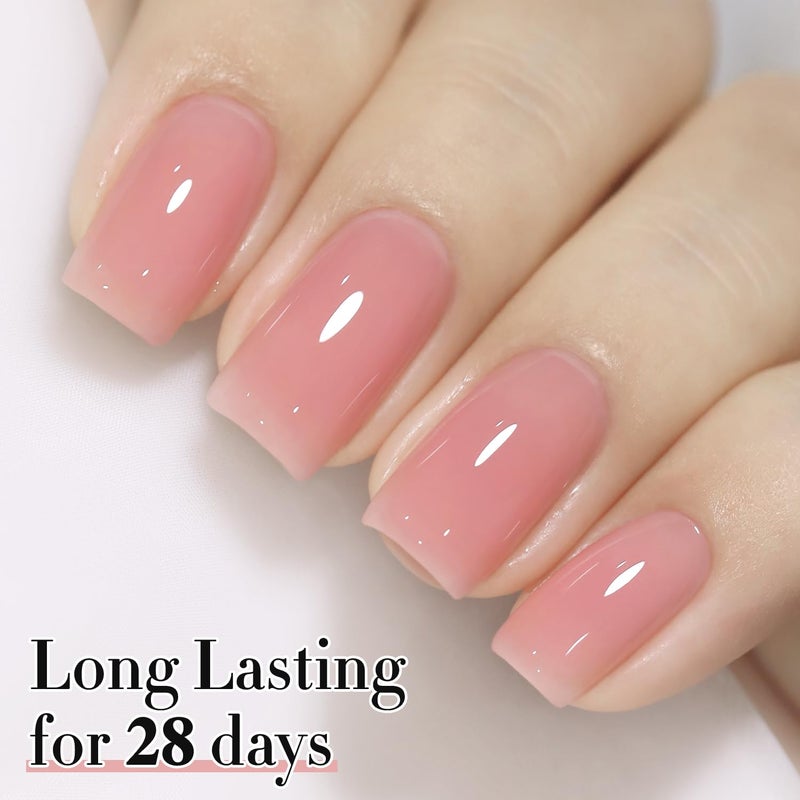 Double Rhythm 0.50 OZ Translucent Gel Polish Same Color Same Bottle Sheer Pastel Neutral Natural Milky 15 ML Jelly UV Nail Art DIY at Home (Jelly Rose Pink-A1380) - Image 5