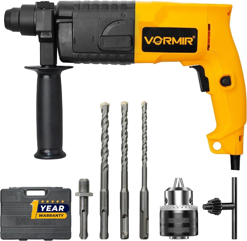 آي بيل مثقاب مطرقة دوار VORMIR VR RH20-23، 500 واط، عضو دوار نحاسي، 850 دورة في الدقيقة، سرعة 3900/دقيقة، ظرف SDS Plus 20 مم، 1.5 جول مع ملحقات - Image 1