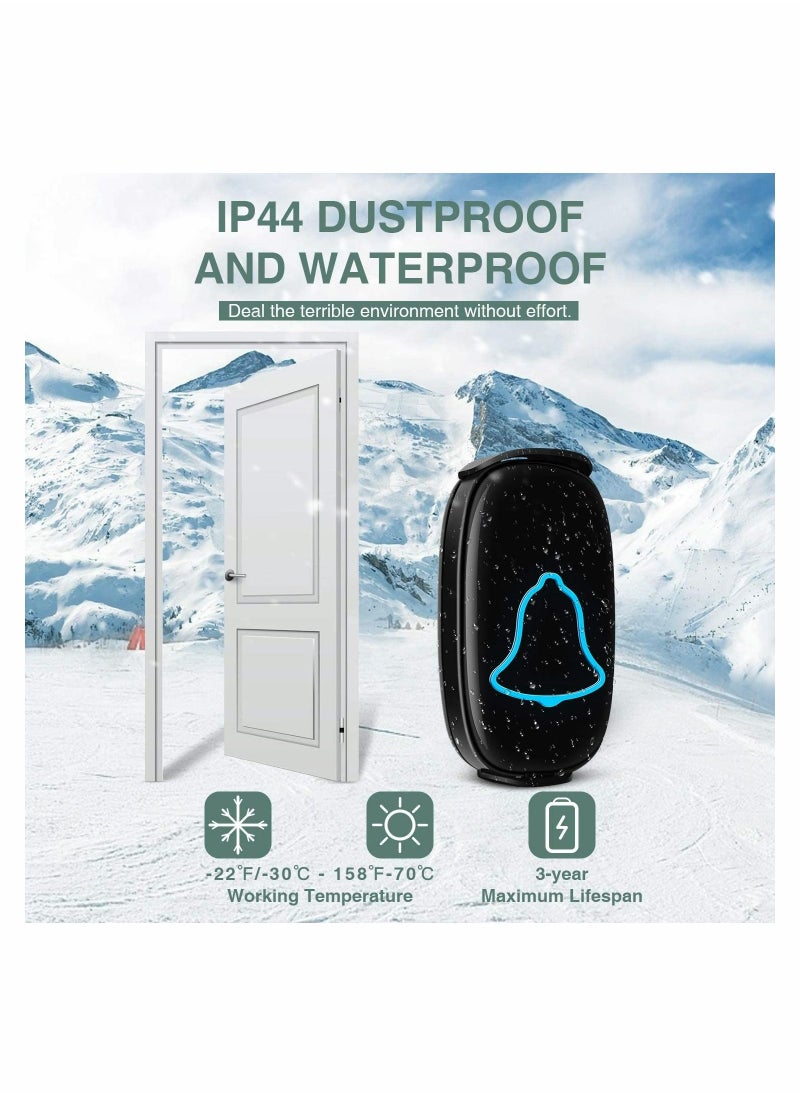 Y&D Wireless Doorbell, Waterproof Door Bell with 38 Melodies and Led Flash,1000-Foot Range, 4 Level Volume, 2 Remote Buttons & 1 Receiver (Black)  - Image 5