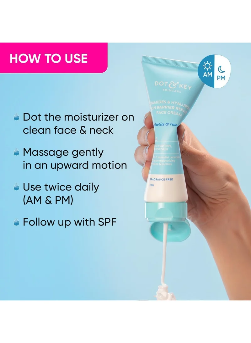 Dot & Key Barrier Repair ph5.5 Moisturizer 120 Dot & Key Barrier Repair Moisturizer For Normal, Dry, Combination & Sensitive Skin | 120 Hrs Moisturization, With 5 Ceramides & Hyaluronic | Repairs Damaged Skin Barrier, Non-Comedogenic | 120g  | Best Price UAE
