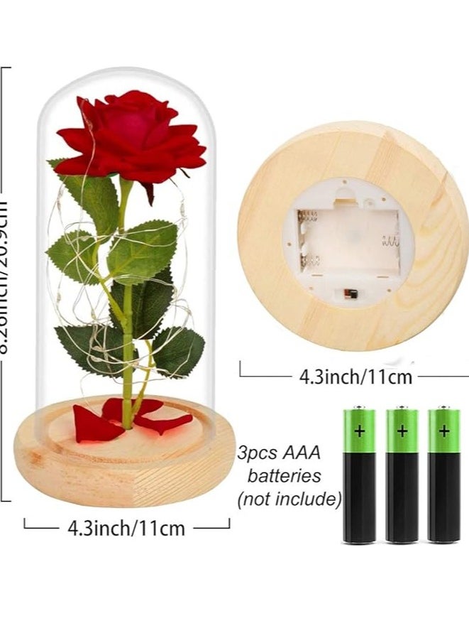 Generic - Birthday Gifts for Women Beauty and the Beast Rose Enchanted Rose Red Silk Rose in Glass Dome with LED Light Pine Base Gifts for Mum Her Grandma Nan Sister Anniversary Valentines Mothers Day Christmas - Image 1
