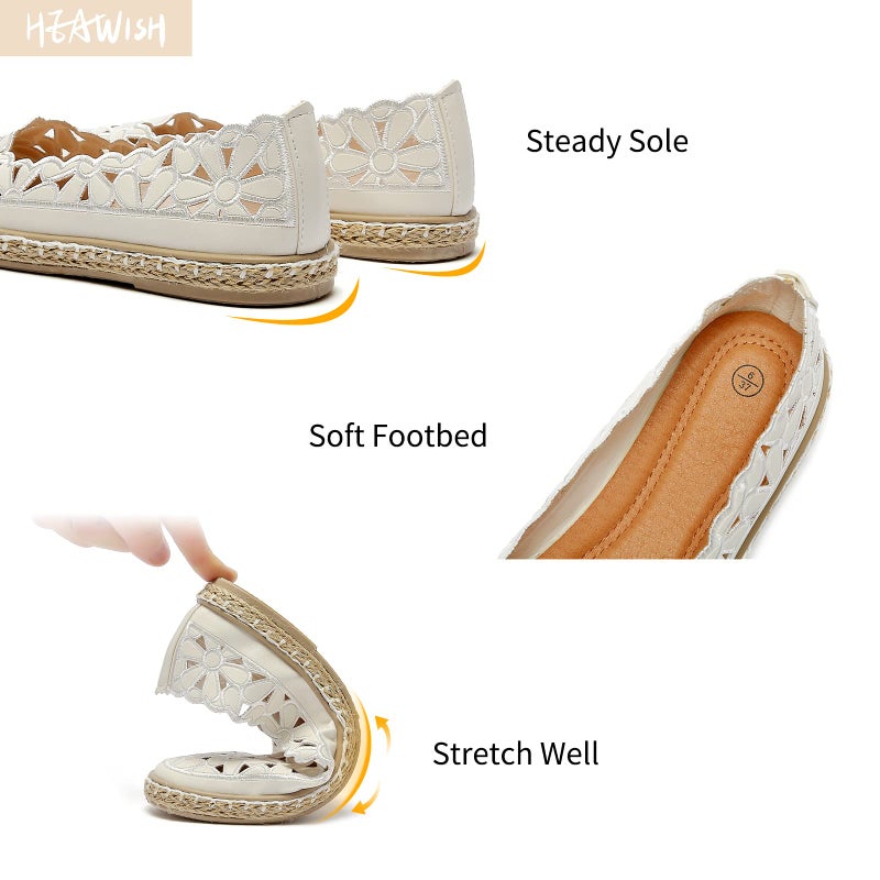 HEAWISH Womenâ€™s Ballet Flat Daisy Round Toe Dress Shoes Casual Slip On Rope Loafer(White, US8.5) - Image 4