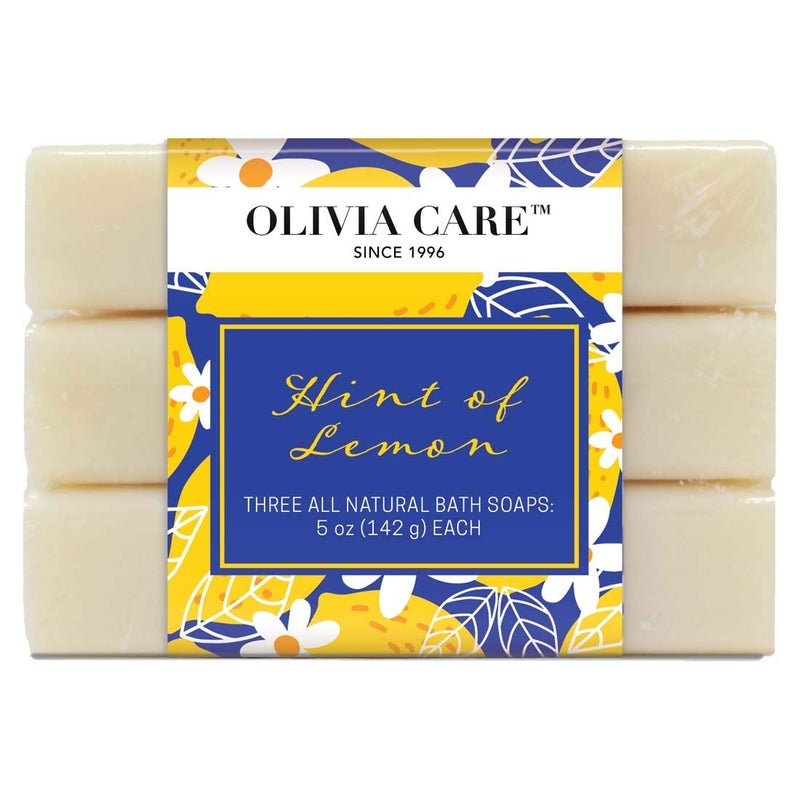 Olivia Care Lemon Bar Soap 3 Pack Natural Organic Infused with Amazing Citrus Lemon Essential Oil Clean Energize Mind Body Moisturize Hydrate Makes Skin Soft Silky 3 X 5 OZ