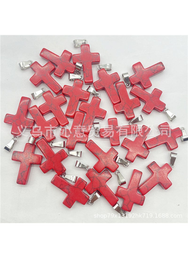 Generic Natural Agate Gemstone Cross Pendant Necklace Korean pine 