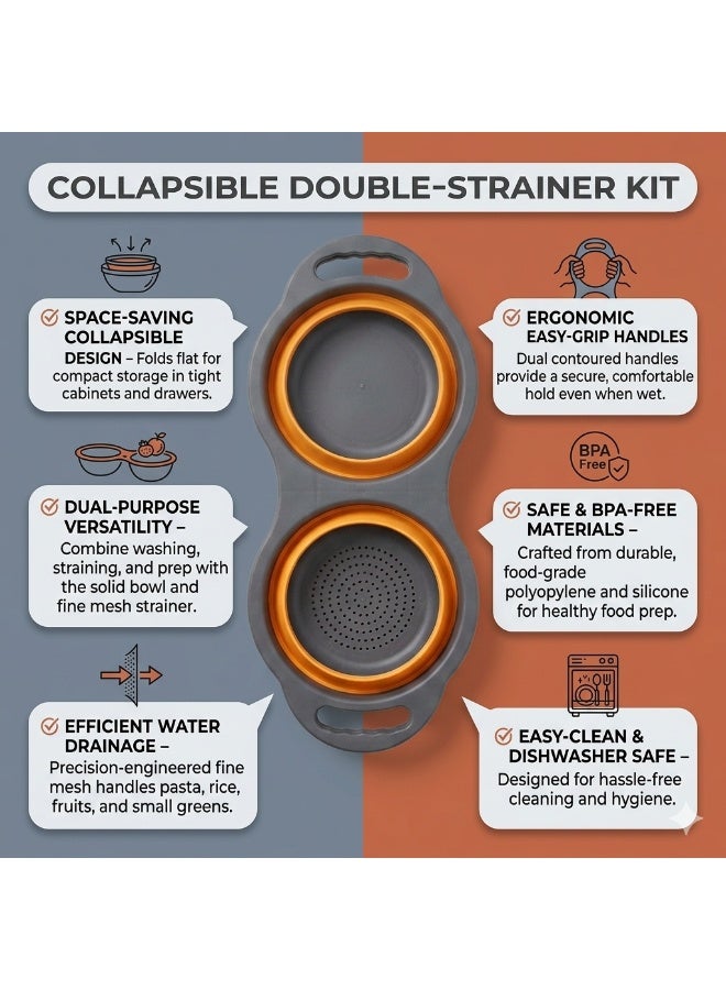 Hope Collapsible Double Strainer and Mixing Bowl Set, Space-Saving Silicone Foldable Colander with Fine Mesh and Ergonomic Handles, BPA-Free Food-Grade Kit for Washing Vegetables, Rinsing Fruit and Draining Pasta - Image 5