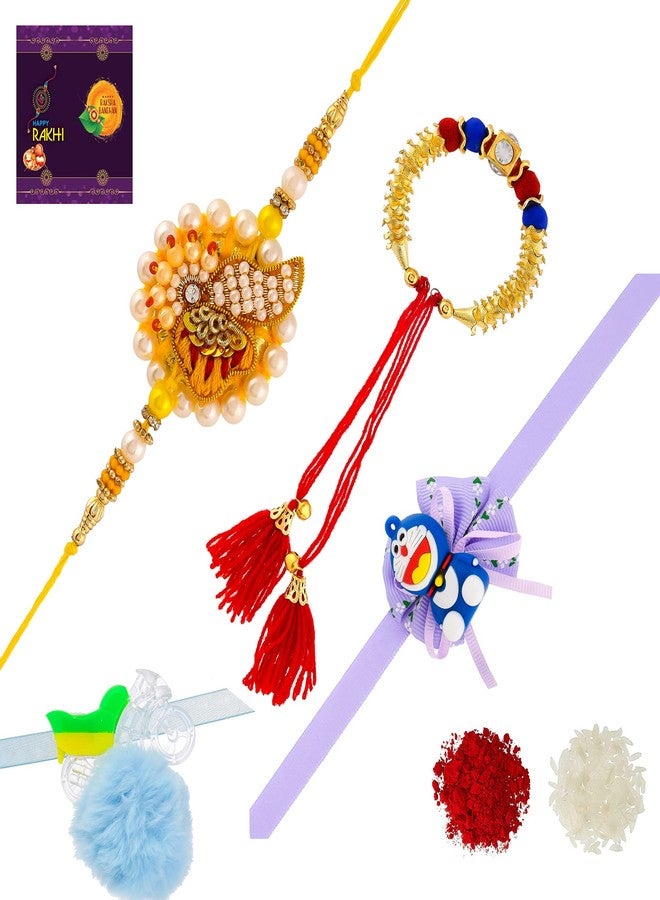 RA-Rock Multicolor Pair Set With Two Kids Rakhi Set For Bhaiya Bhabhi (ARR211222)