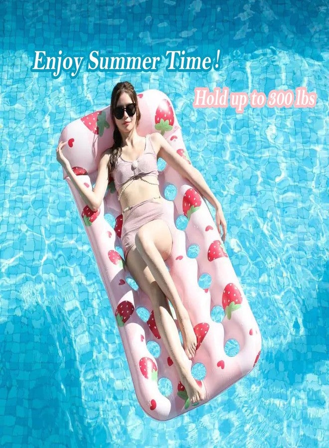 Kersiki 2 Pack Inflatable Pool Floats Mat Adult Pool Lounger Float Pool Rafts with Headrest Lake Floats Tanning Pool Lounger for Swimming Pools Party Beach (Pink Strawberry) - Image 4