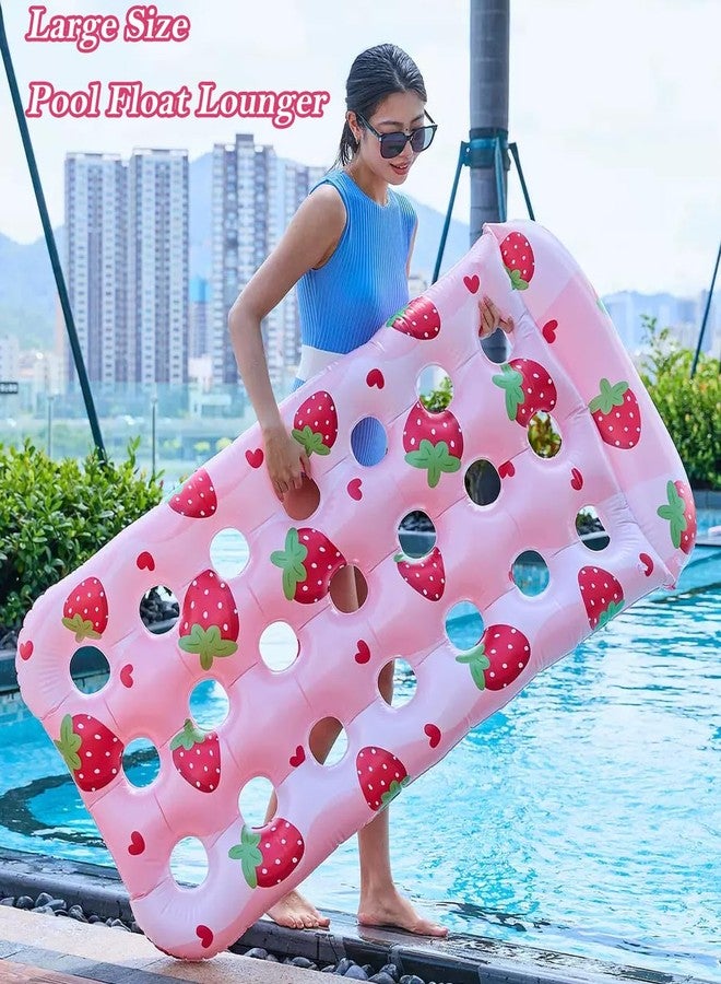 Kersiki 2 Pack Inflatable Pool Floats Mat Adult Pool Lounger Float Pool Rafts with Headrest Lake Floats Tanning Pool Lounger for Swimming Pools Party Beach (Pink Strawberry) - Image 5