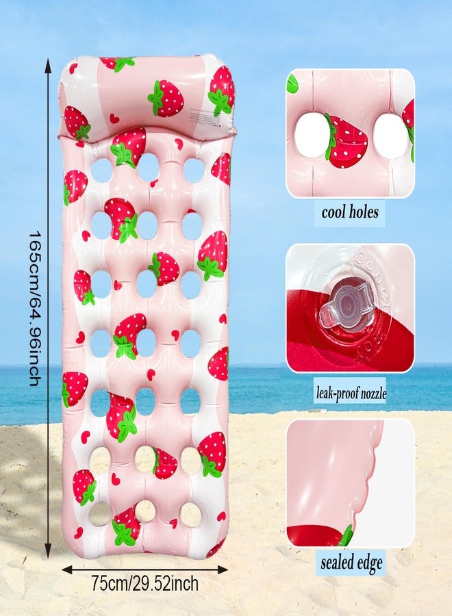 Kersiki 2 Pack Inflatable Pool Floats Mat Adult Pool Lounger Float Pool Rafts with Headrest Lake Floats Tanning Pool Lounger for Swimming Pools Party Beach (Pink Strawberry) - Image 2
