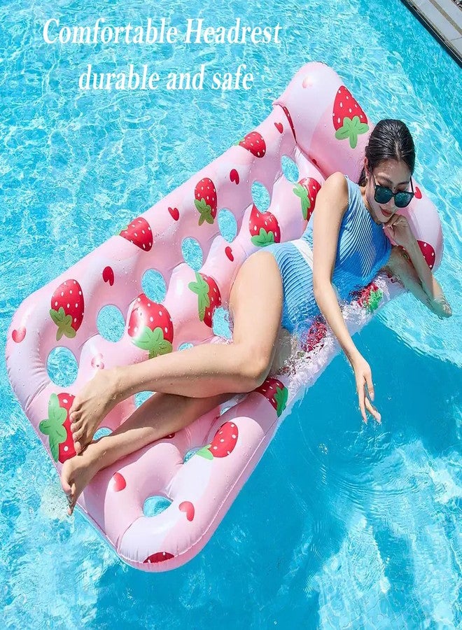 Kersiki 2 Pack Inflatable Pool Floats Mat Adult Pool Lounger Float Pool Rafts with Headrest Lake Floats Tanning Pool Lounger for Swimming Pools Party Beach (Pink Strawberry) - Image 3