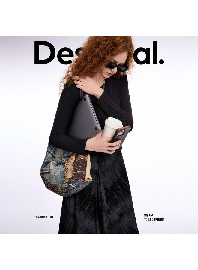 DESIGUAL ss25 New Arrival Printed Patchwork Asymmetrical Hem Long Sleeve Dress - Image 3