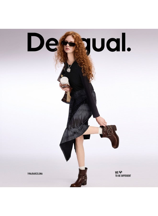 DESIGUAL ss25 New Arrival Printed Patchwork Asymmetrical Hem Long Sleeve Dress - Image 5
