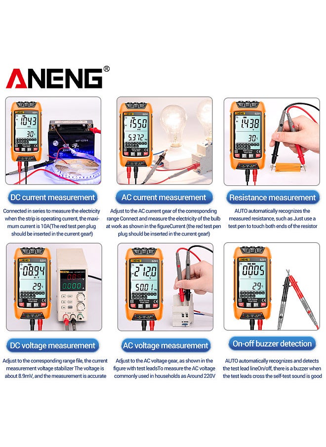 ANENG SZ01 Smart Digital Multimeter True RMS NCV Universal Meter Handheld Multifunctional Tester Voltmeter Ammeter with Backlight Flashlight AC/DC Voltage & Current Resistance Frequency Measurement  - Image 4