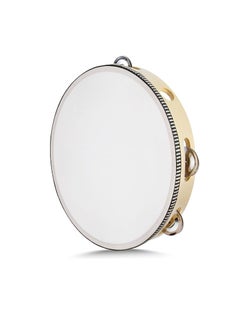 Generic Wood Handheld Tambourine 10" Inch Single Row 8 Pair Jingles (Wood) - Hand Held Percussion Drum Moon Musical Tambourine  - Image 1