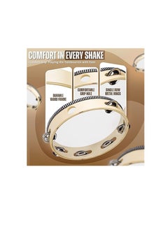 Generic Wood Handheld Tambourine 10" Inch Single Row 8 Pair Jingles (Wood) - Hand Held Percussion Drum Moon Musical Tambourine  - Image 5