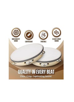 Generic Wood Handheld Tambourine 10" Inch Single Row 8 Pair Jingles (Wood) - Hand Held Percussion Drum Moon Musical Tambourine  - Image 3