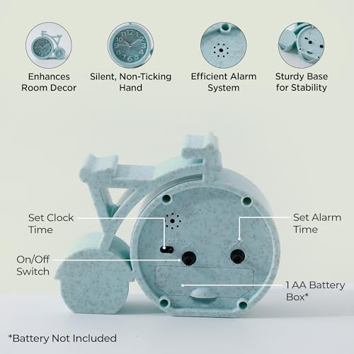 UMAI Analog Alarm Clock (13cm) for Students, Heavy Sleepers, Kids - Loud Mini Clock for Bedroom, Study Table - Cycle Shaped Table Watch - Sky Blue, Plastic - Image 4
