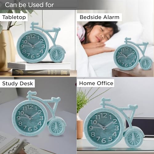 UMAI Analog Alarm Clock (13cm) for Students, Heavy Sleepers, Kids - Loud Mini Clock for Bedroom, Study Table - Cycle Shaped Table Watch - Sky Blue, Plastic - Image 5