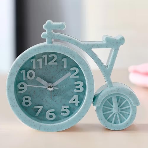 UMAI Analog Alarm Clock (13cm) for Students, Heavy Sleepers, Kids - Loud Mini Clock for Bedroom, Study Table - Cycle Shaped Table Watch - Sky Blue, Plastic - Image 1