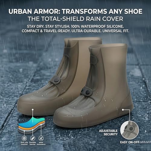 PAGALY Tall Silicone Shoe Cover Waterproof, Double-Breasted Waterproof Layer Shoes Cover for Rainy, Reusable Non-Slip Shoe Rain Cover (Brown, UK Footwear Size System, Adult, Men, Alpha, Wide, X-Large) - Image 2