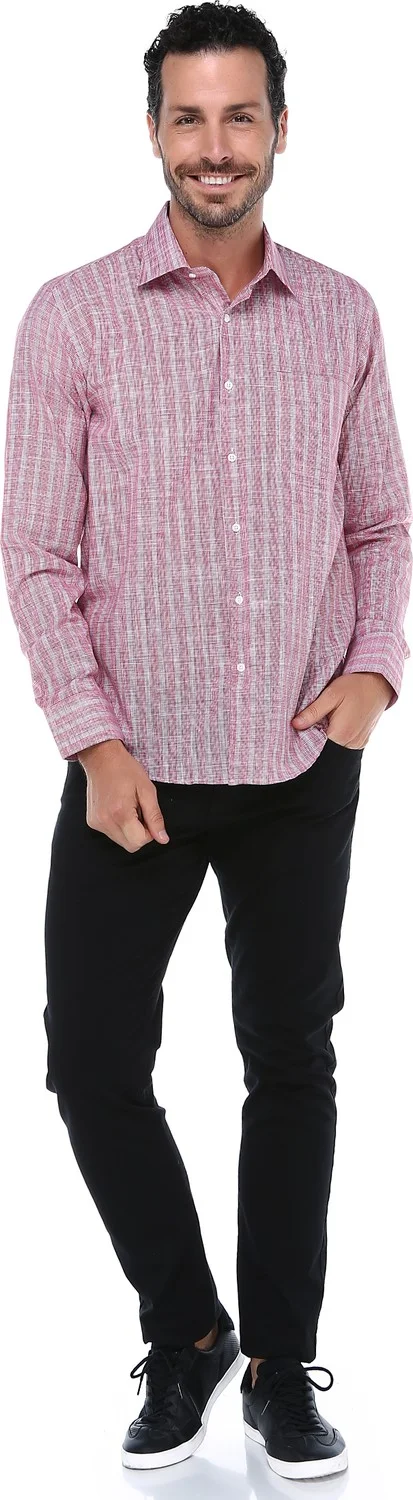 فاريتا Men's Dried Rose Color Striped Long Sleeve Cotton Shirt with Pocket