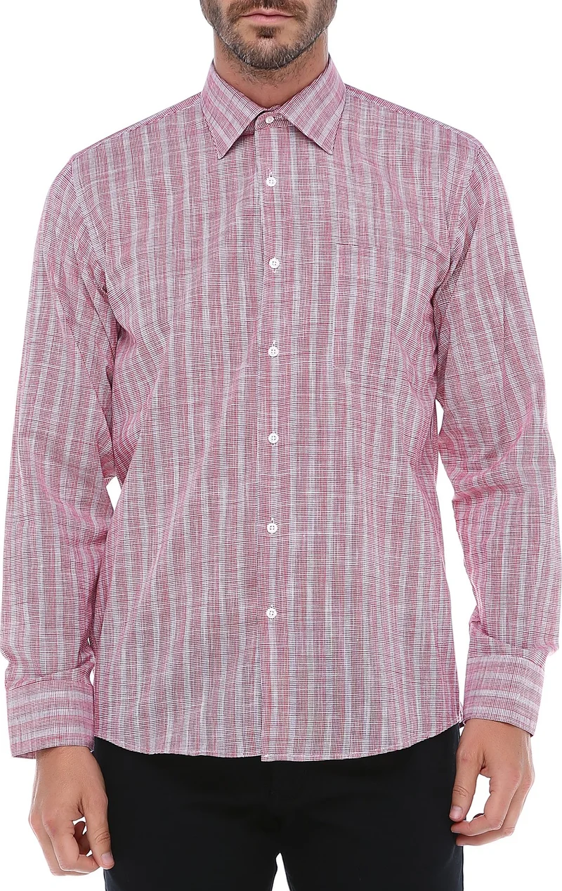فاريتا Men's Dried Rose Color Striped Long Sleeve Cotton Shirt with Pocket