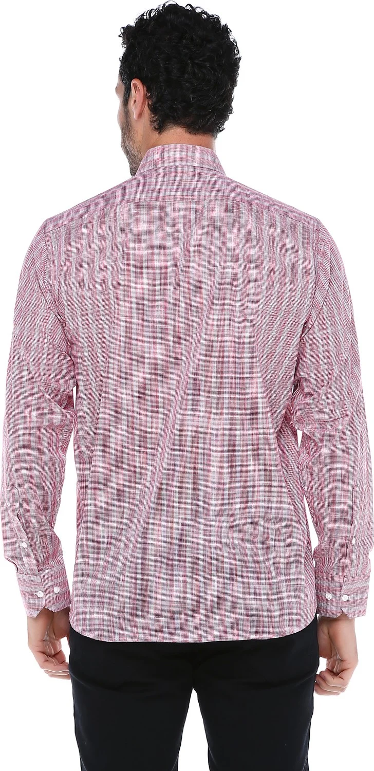 فاريتا Men's Dried Rose Color Striped Long Sleeve Cotton Shirt with Pocket