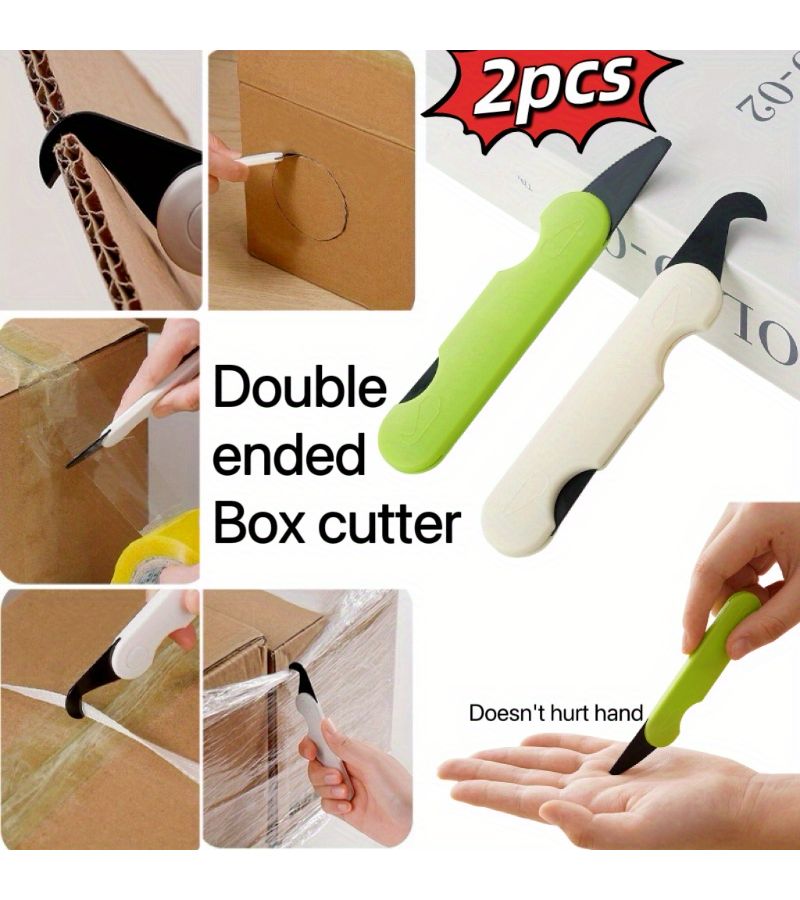 2 Pack Serrated Double Headed Box Cutter Manual Retractable ABS Handle Portable Safe Utility - Image 2