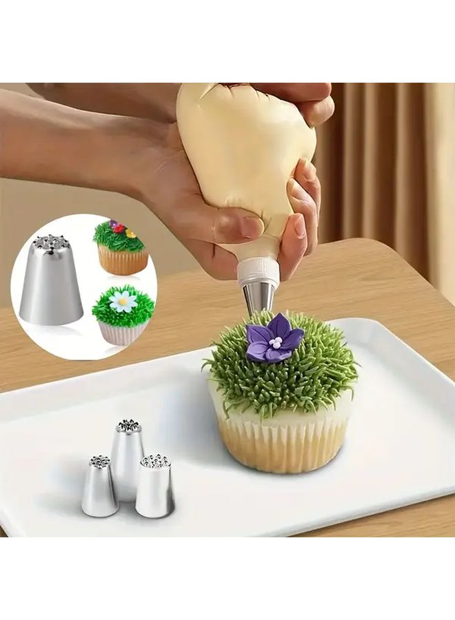 3pcs Stainless Steel Grass Icing Nozzles For Cake Decorating Moss Flower Designs - Image 1