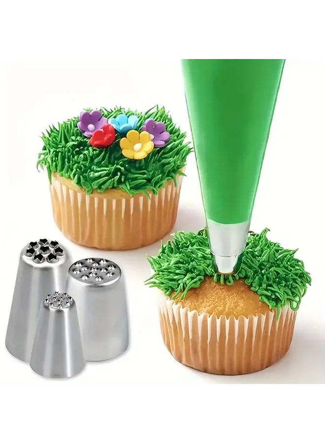 3pcs Stainless Steel Grass Icing Nozzles For Cake Decorating Moss Flower Designs - Image 2