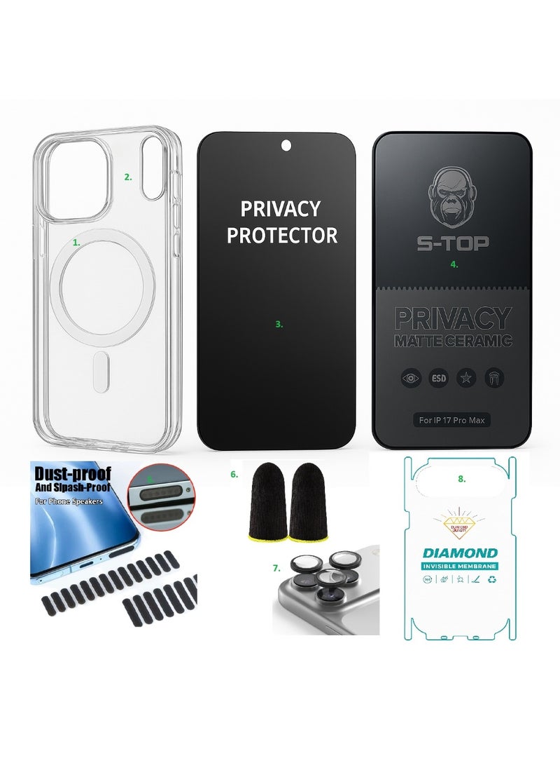 اس-توب حافظة S-TOP 8 في 1 عسكرية من الدرجة العسكرية لهاتف iPhone 17 Pro Max مع واقيات شاشة من السيراميك والخصوصية، وواقي عدسة الكاميرا، وMagSafe، وقفازات ألعاب والمزيد - Image 3