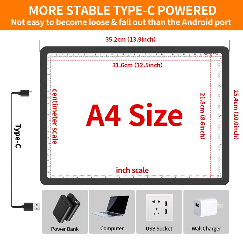 Elice Magnetic A4 Light Board for Diamond Painting, Ultra-Thin Tracing LED Light Box with Side Buttons, Super Bright Diamond Art Light Pad, Light Table for Drawing, Sketching, Weeding Vinyl - Black - Image 3