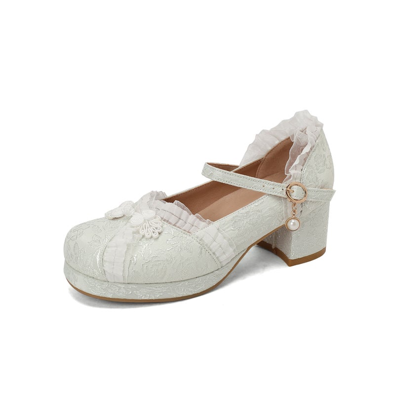 Supply 2025 Spring Mid-Heel New Chinese 33-48 Buckle With Jacquard National Wind Buckle Single Shoes - Image 1
