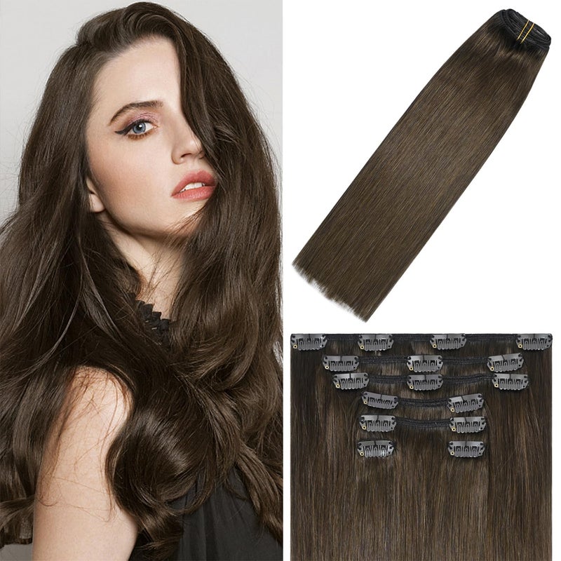 WindTouch Clip in Hair Extensions Remy Hair Medium Brown Hair Extensions 20Inch 70g Soft Clip Ins 4 Chocolate Brown Extensions For Women
