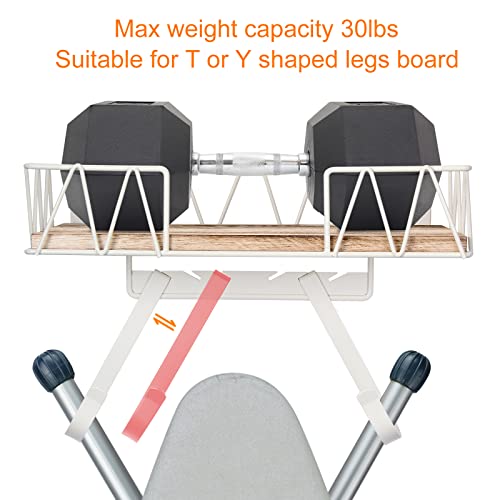 TJMOREE TJ.MOREE Ironing Board Hanger Wall Mount - Laundry Room Decor Iron and Ironing Board Holder with Large Storage Wooden Base Basket and Removable Hooks(T&V Shaped) Cream - Image 5