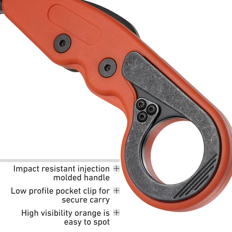 CRKT Provoke Orange Kinematic EDC Folding Pocket Knife: Morphing Karambit, Black Stonewash Stainless Steel Blade, Grivory Handle with Integrated Safety Lock, Low Profile Pocket Clip 4041O - Image 5