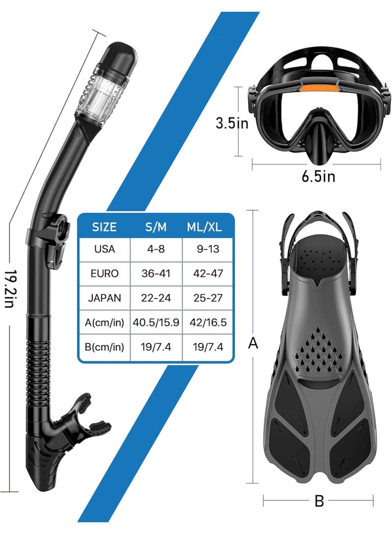 M.A&F's Mask Fin Snorkel Set with Adult Snorkeling Gear, Panoramic View Diving Mask, Trek Fin, Dry Top Snorkel +Travel Bags, Snorkel for Lap Swimming - Image 3
