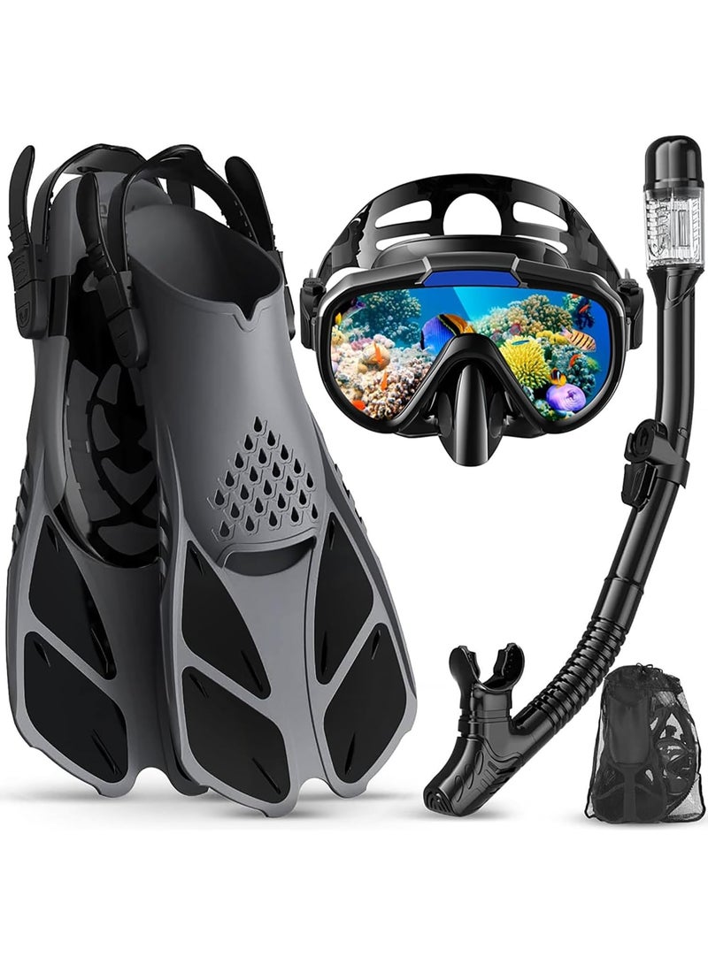 M.A&F's Mask Fin Snorkel Set with Adult Snorkeling Gear, Panoramic View Diving Mask, Trek Fin, Dry Top Snorkel +Travel Bags, Snorkel for Lap Swimming - Image 1