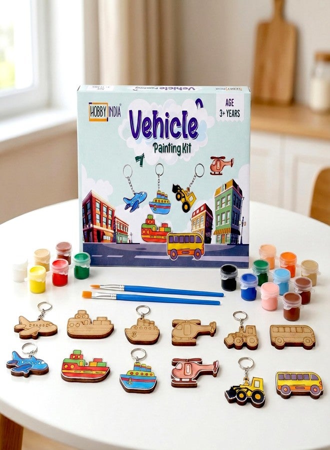 HOBBY INDIA DIY Keychain Fridge Magnet Painting Kit for Kids & Adult | Creative Art & Craft Set Gift for Girls & Boys | Cute Resin Activity Key Chain Making | Fun Birthday & Home Decor (Vehicle) - Image 1