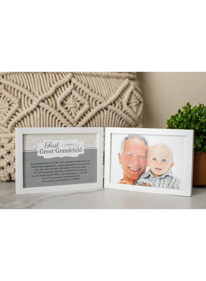 The Grandparent Gift Co. First Great Grandchild Picture Frame White Double Hinged Tabletop Photo Frame Holds 4"X6" Pictures Or Ultrasounds Includes Beautiful Sentiment/Poem And Accented White Ribbon (Great Grandchild)  - Image 1