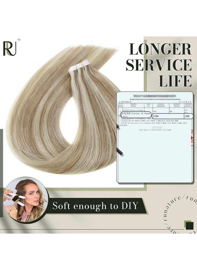 RUNATURE Blonde Tape In Hair Extensions Human Hair 16 Inch Tape In Human Hair Extensions Ash Brown With Platinum Blonde Human Hair Tape In Extensions Straight Blonde Hair Extensions Tape 50G 20Pcs  - Image 4
