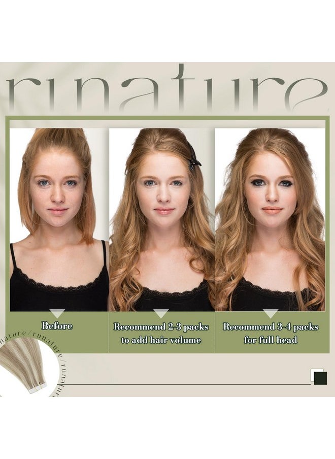 RUNATURE Blonde Tape In Hair Extensions Human Hair 16 Inch Tape In Human Hair Extensions Ash Brown With Platinum Blonde Human Hair Tape In Extensions Straight Blonde Hair Extensions Tape 50G 20Pcs  - Image 2