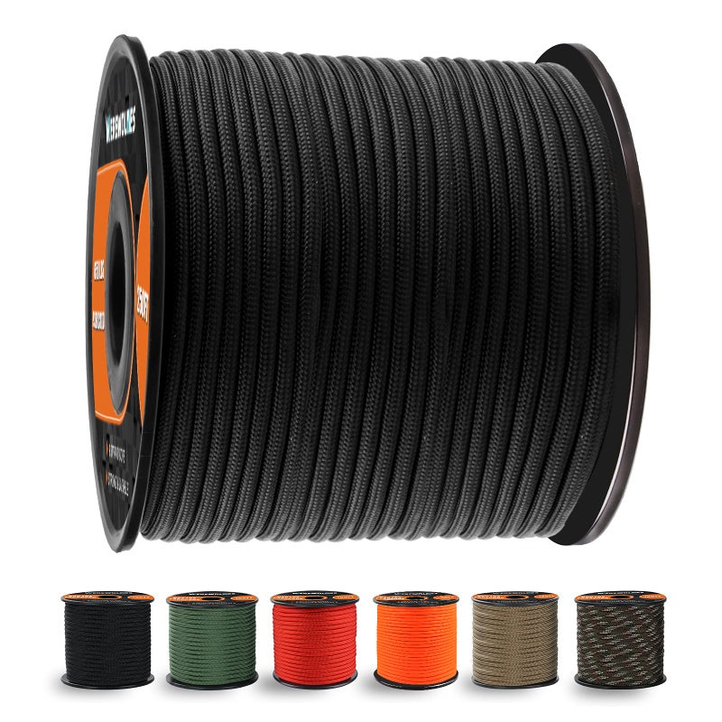 WEREWOLVES 650lb Paracord/Parachute Cord - 9 Strand Paracord Rope 100', 200' Spools of Parachute Cord, Type III for Camping, Hiking and Survival (Black, 100 Feet) - Image 1
