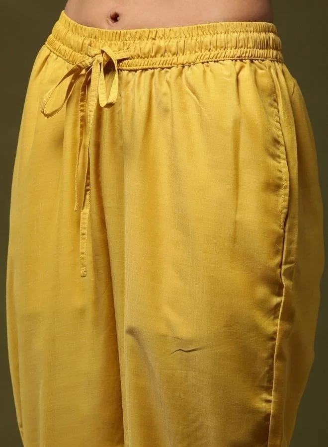 Abhishti Floral printed yoke embroidered kurta set-yellow