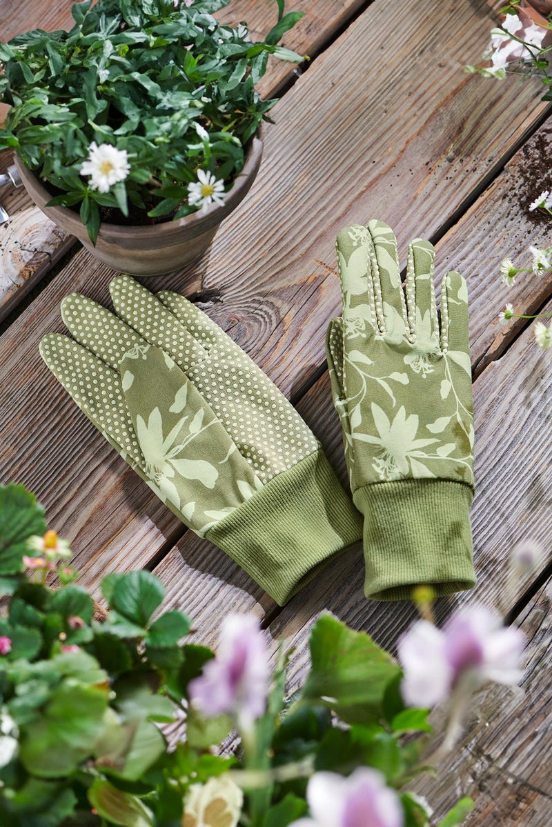 Tchibo Men 1 Pair Floral Print Gardening Gloves, Olive - Image 1