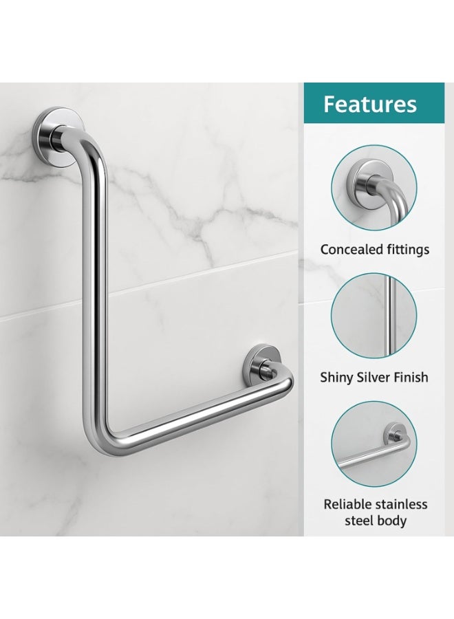 Plantex L-Shape Bathroom Handle for Senior Citizen/Grab Bar for Toilet/Support for Elderly People - Stainless Steel, Pack of 1 (Chrome) - Image 2
