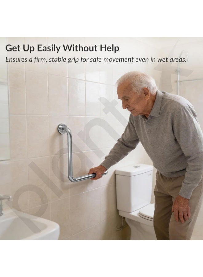 Plantex L-Shape Bathroom Handle for Senior Citizen/Grab Bar for Toilet/Support for Elderly People - Stainless Steel, Pack of 1 (Chrome) - Image 3