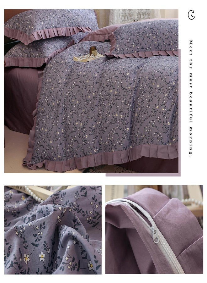 VM VOUGEMARKET غطاء لحاف بنفسجي مكشكش من VM VOUGEMARKET، مقاس توين، طقم مفروشات لطيف مزين بزهرة الأقحوان مع أربطة بسحاب، مصنوع من القطن 100%، غطاء لحاف رومانسي من الدانتيل للفتيات المراهقات - Image 4