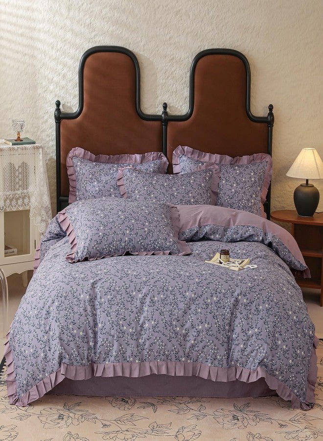 VM VOUGEMARKET غطاء لحاف بنفسجي مكشكش من VM VOUGEMARKET، مقاس توين، طقم مفروشات لطيف مزين بزهرة الأقحوان مع أربطة بسحاب، مصنوع من القطن 100%، غطاء لحاف رومانسي من الدانتيل للفتيات المراهقات - Image 2